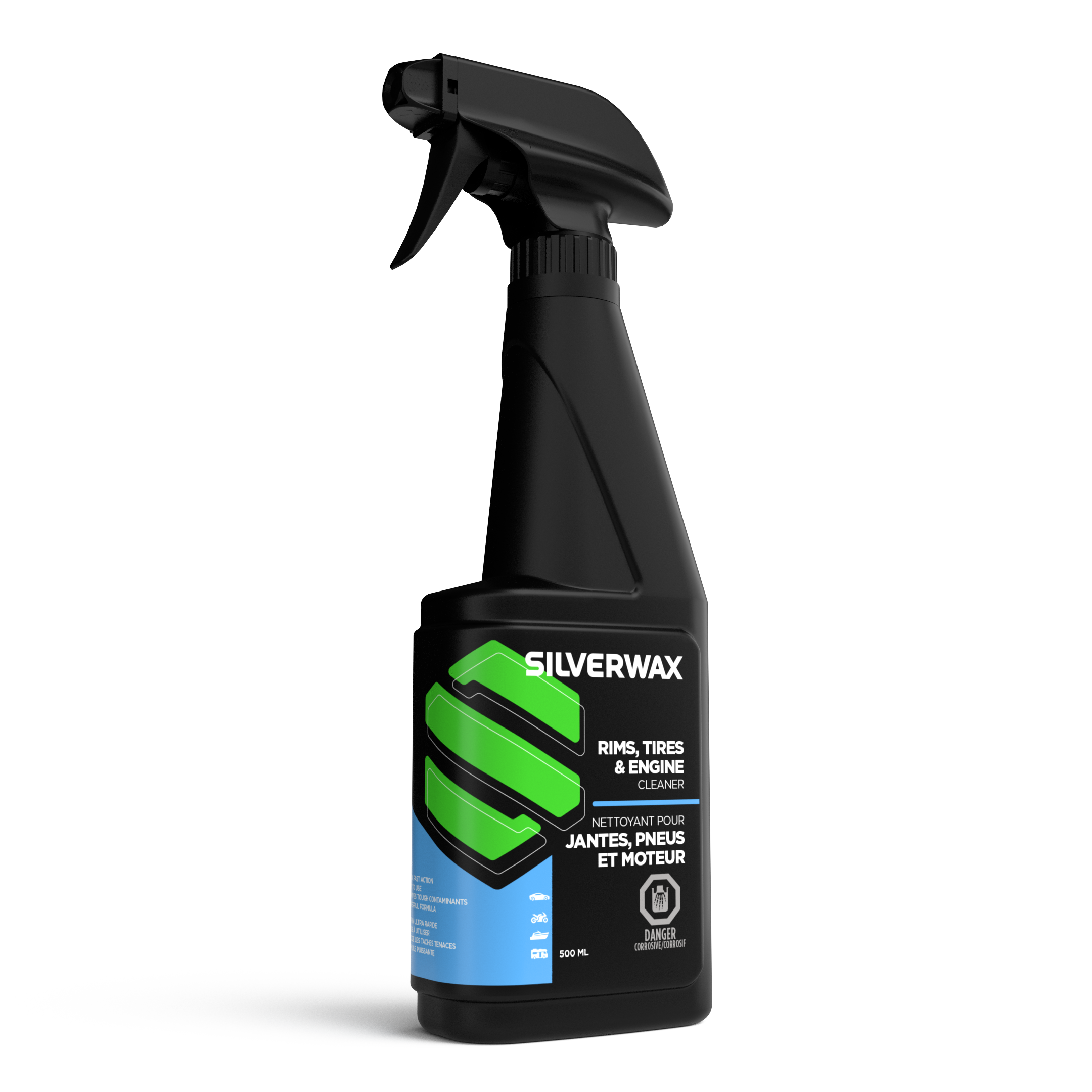 Nettoyant pour jantes, pneus et moteur